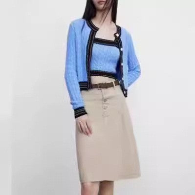 Damen Strickjacke mit asymmetrischem Design und kontrastierenden Akzenten Drune