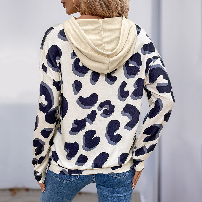 Damen Urbaner Hoodie mit Leopardenmuster und Cut-Out-Details Drune