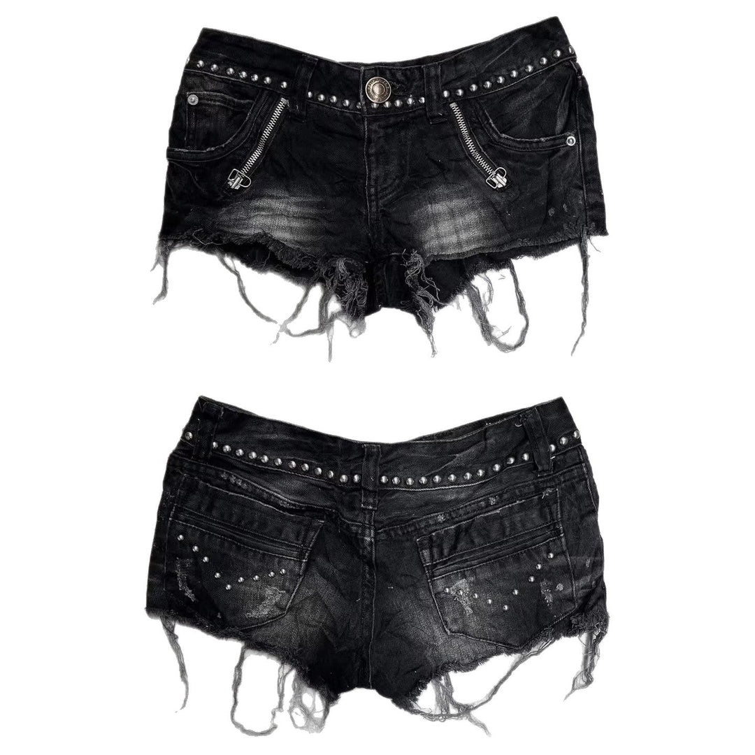 Damen Modische Destroyed Denim-Shorts mit Nieten Drune