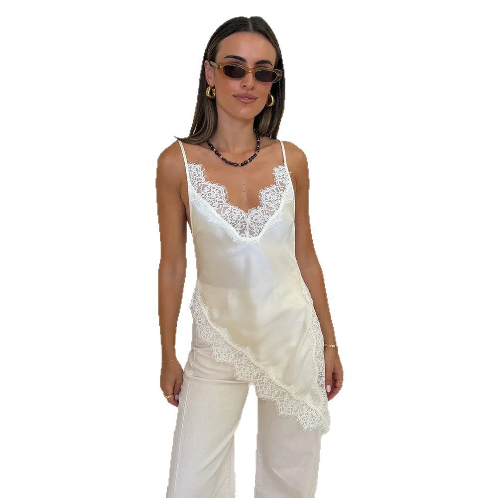 Damen Satin Top mit Spitzendetails Drune