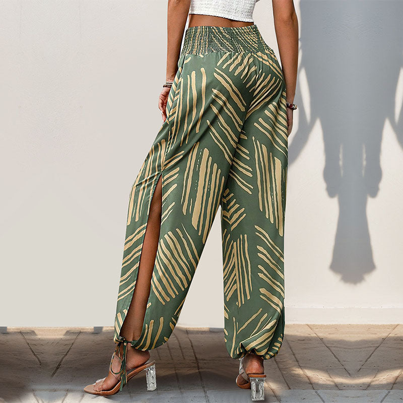 Damen weite Palazzo-Hose mit seitlichen Schlitzen und elastischem Bund Drune