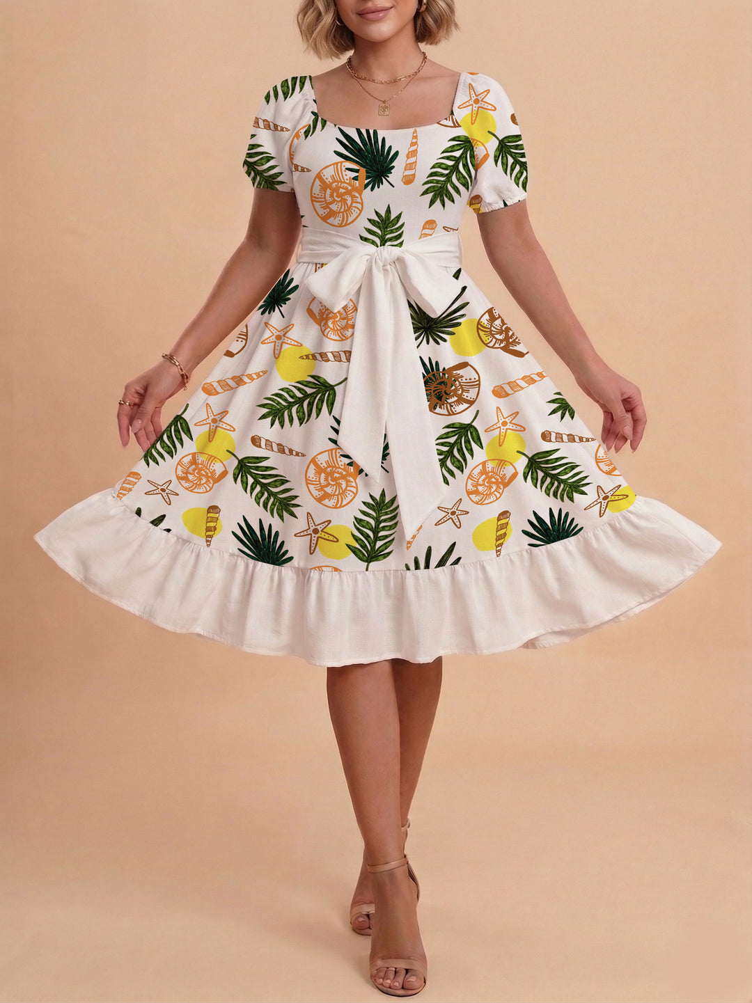 Damen Kleid mit tailliertem Schnitt und verspieltem Blumenmuster Drune