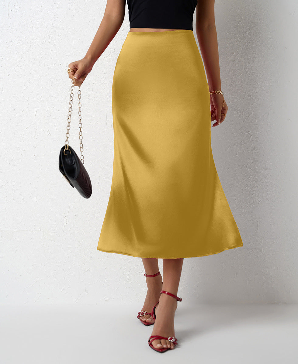 Damen eleganter Midirock aus schimmerndem Stoff mit figurschmeichelndem Schnitt Drune