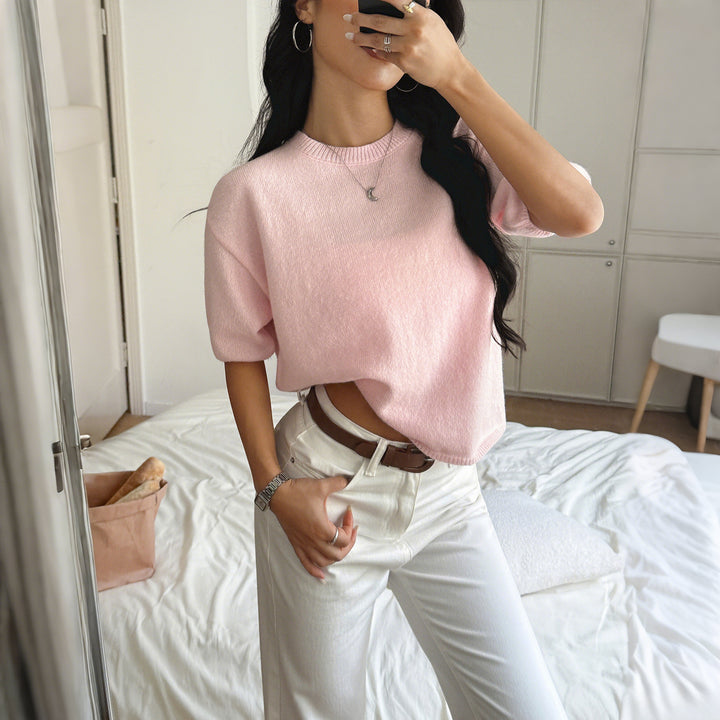 Damen lässiges Oversize-T-Shirt aus weichem Strick Drune