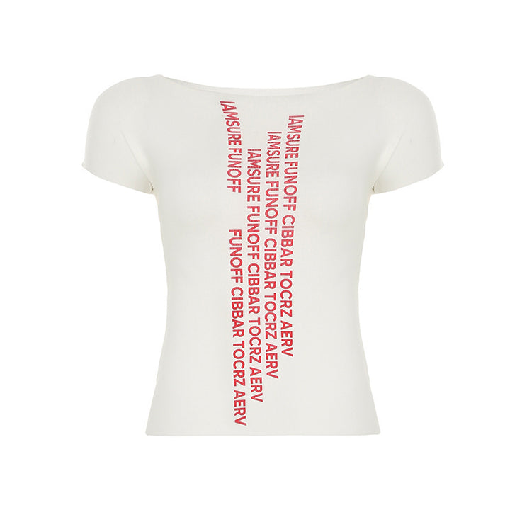 Damen trendiges Kurzarm-Shirt mit auffälligem Schriftzug Drune
