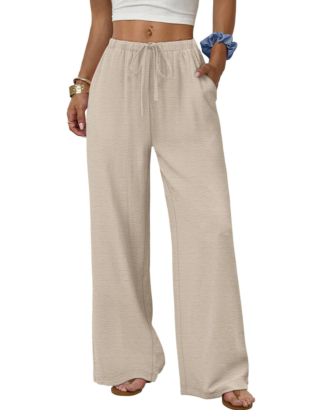 Damen Weite entspannte Sommerhose mit elastischem Bund und Taschen Drune