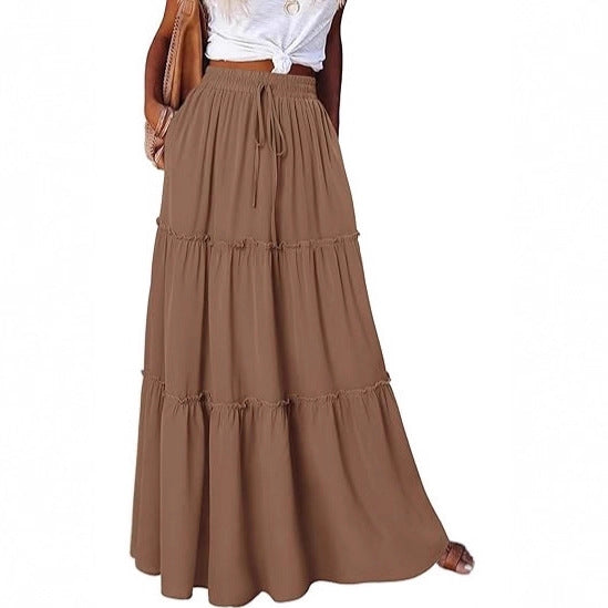 Damen luftiger Maxirock mit Rüschendetails Drune
