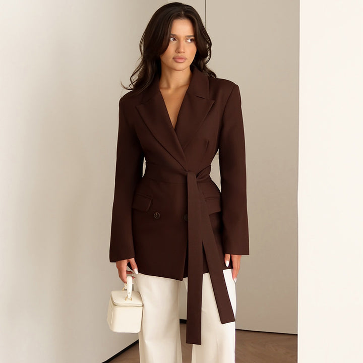 Damen eleganter taillierter Blazer mit Schal Drune
