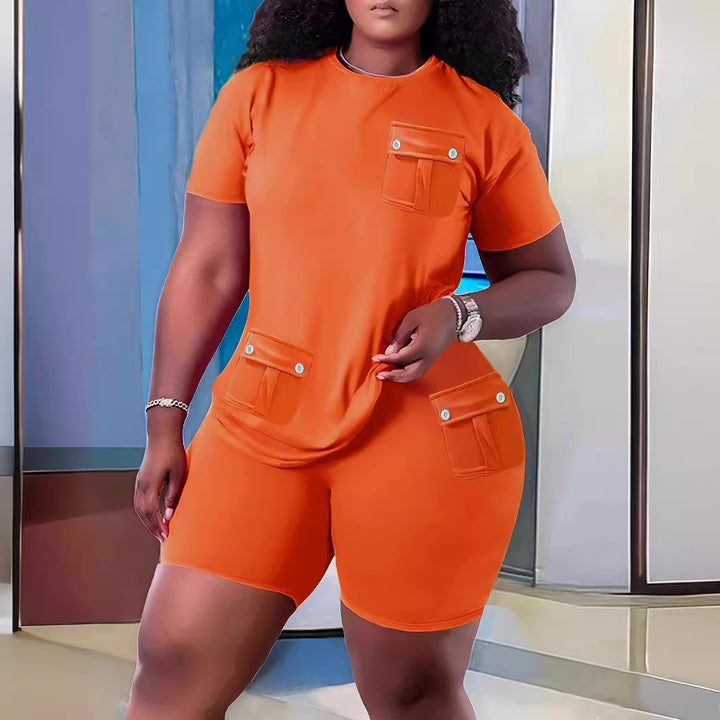 Damen Sportliches Kurzarm-Set mit praktischen Taschen Drune
