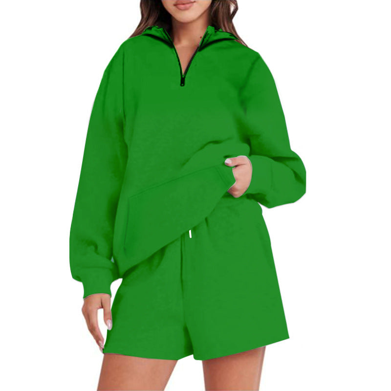 Damen Lässiger Kapuzenpullover mit kurzem Reißverschluss und praktischen Taschen Drune