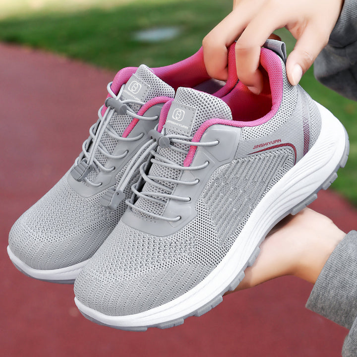 Damen nan leichter atmungsaktiver Strick-Walking-Sneaker mit Schnellzug-Kordel und gedämpfter EVA-Zwischensohle Drune