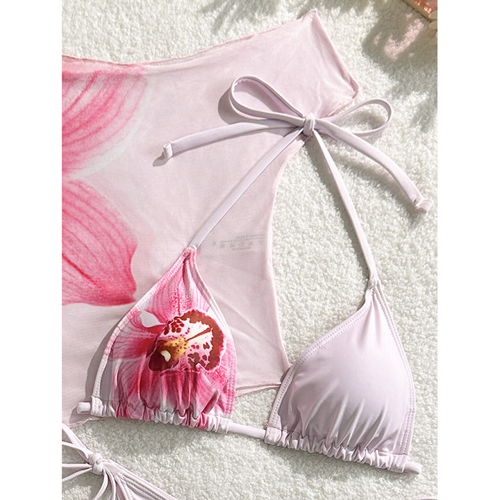 Damen Bikini-Set mit floralem Design und transparentem Cover-Up Drune