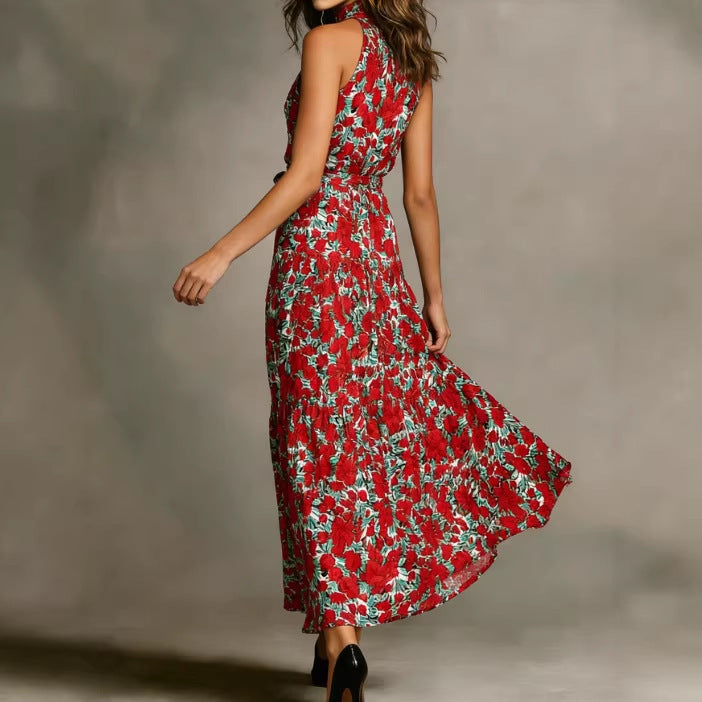 Damen Maxikleid mit floralem Schnitt und schmalem Taillengürtel Drune