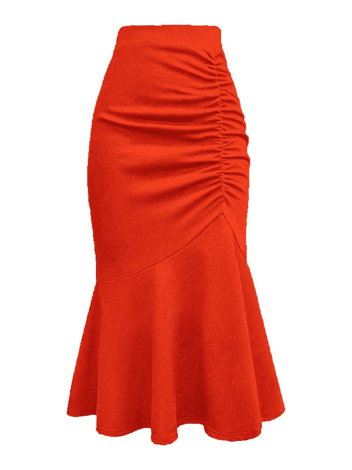 Damen eleganter Midirock mit asymmetrischem Schnitt und Raffung Drune