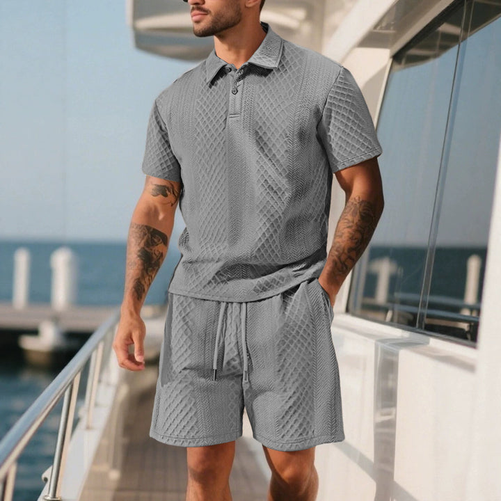 Herren nan strukturiertes Poloshirt- und Bermudashorts-Set aus gesteppter Baumwollmischung Drune