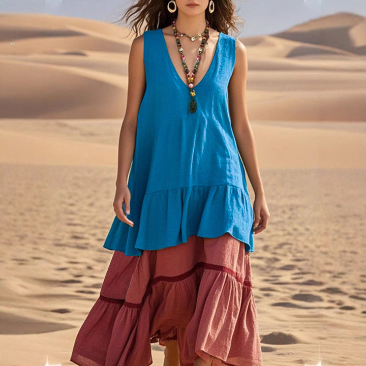 Damen lässiges Maxikleid mit voluminösem Saum Drune