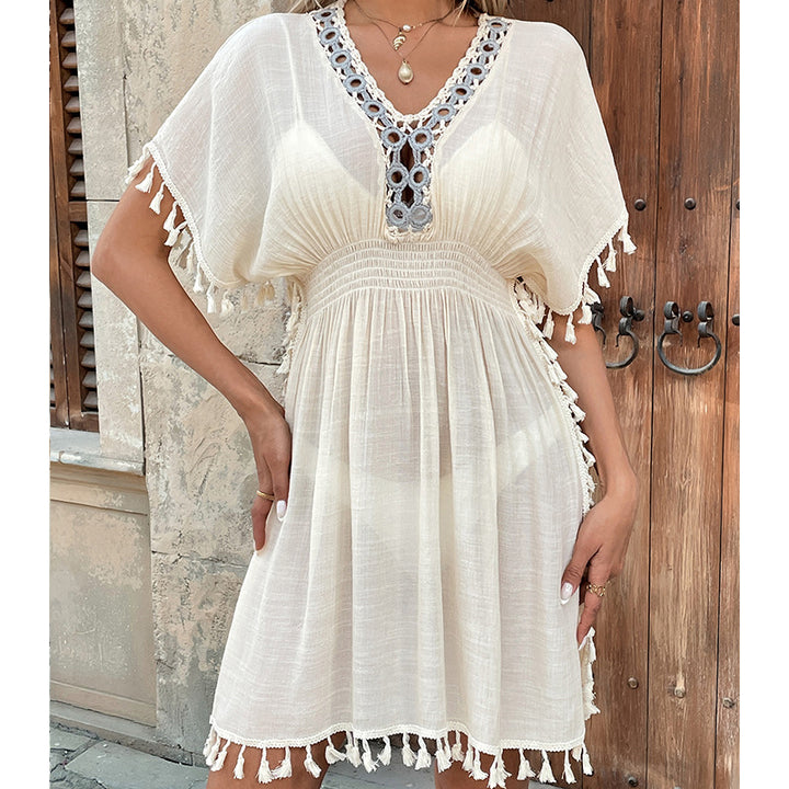 Damen elegantes Strandkleid mit raffinierten Quasten und durchbrochenem Design Drune