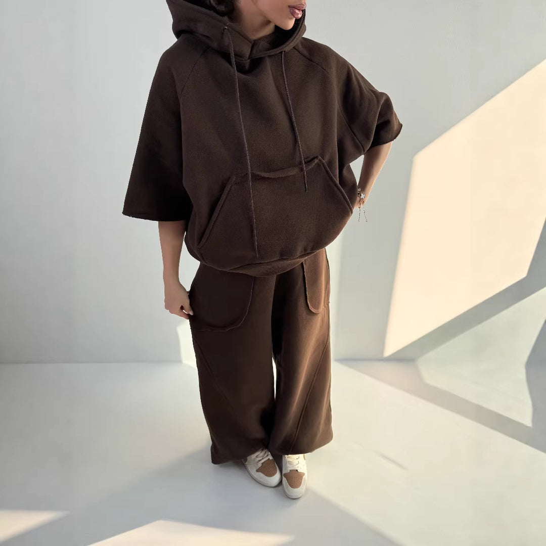 Damen Oversized Kapuzenpullover mit Kängurutasche und elastischen Saum Drune