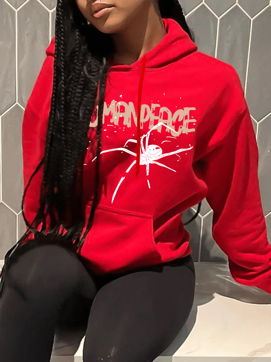 Damen Kapuzenpullover mit kreativem Spinnenmotiv und bequemer Passform Drune