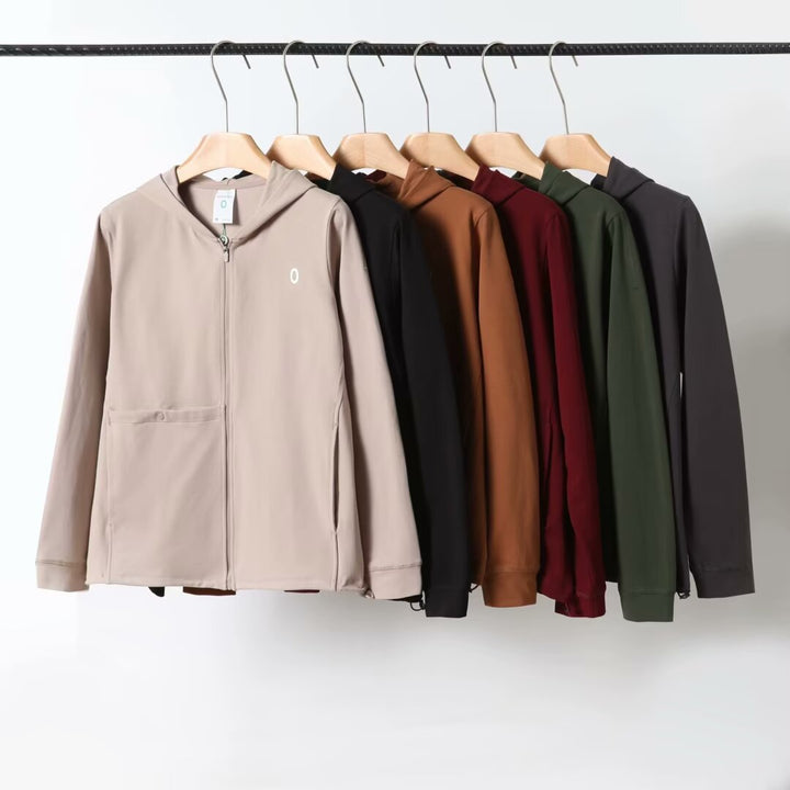 Damen atmungsaktive Kapuzenjacke mit innovativer Reißverschlusstasche Drune