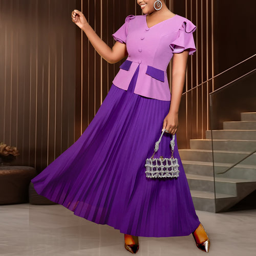 Damen Elegantes Plissee-Kleid mit modischen Rüschendetails und taillierter Jacke Drune