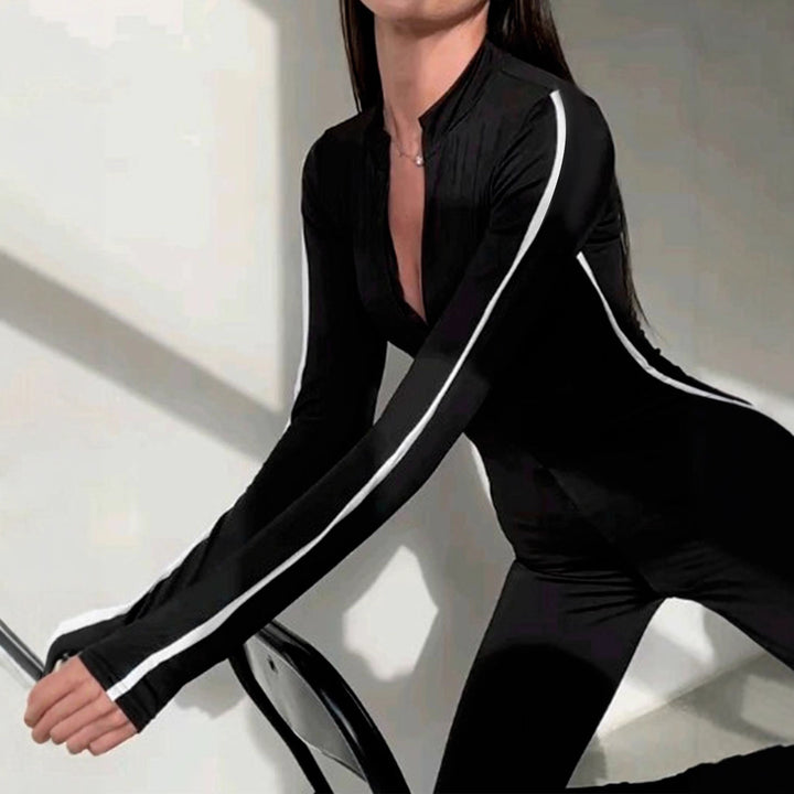Damen Langarm-Jumpsuit mit hohem Kragen und nahtlosem Design Drune