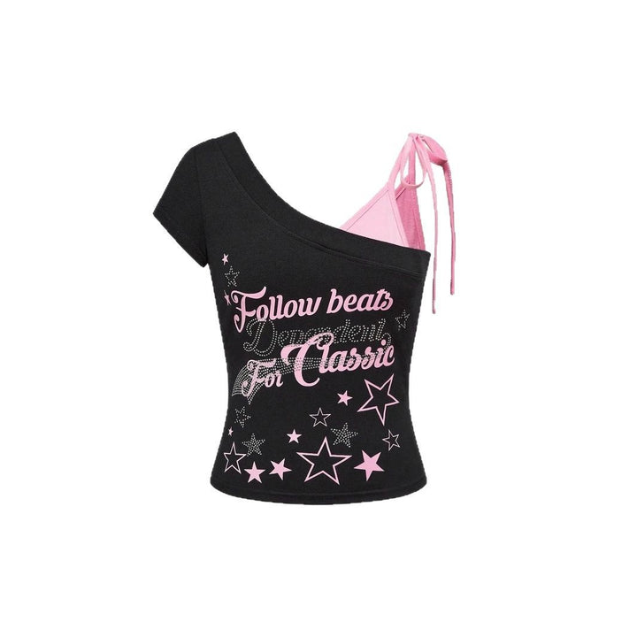 Damen Trendiges Off-Shoulder Top mit beeindruckendem Grafikdesign Drune