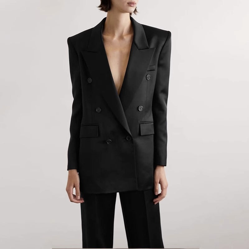 Damen Modischer Oversize-Blazer mit doppelter Knopfreihe Drune