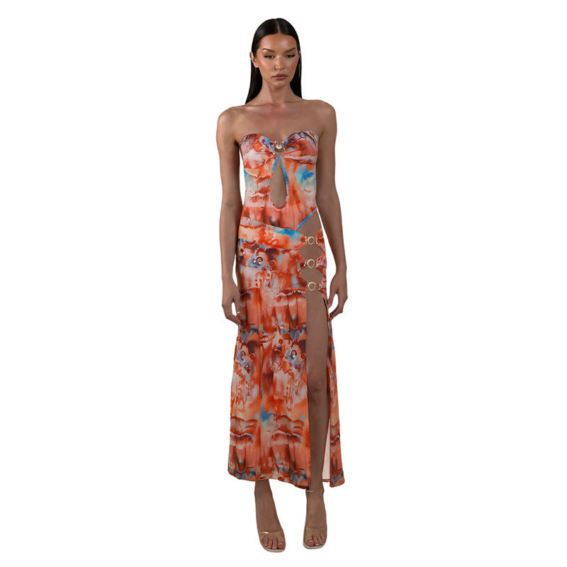 Damen Maxikleid mit raffinierten Cut-Outs und eleganten Riemen Drune