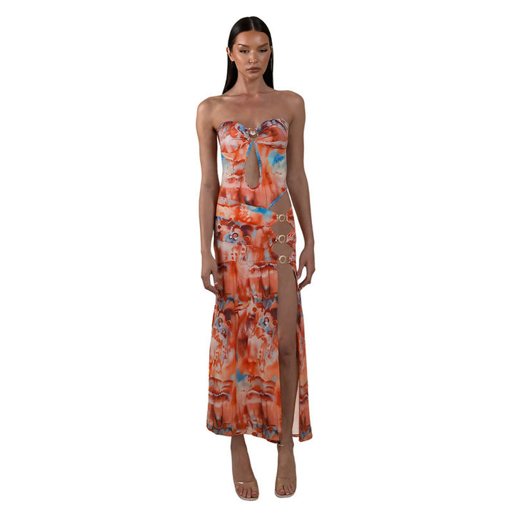 Damen Maxikleid mit raffinierten Cut-Outs und eleganten Riemen Drune