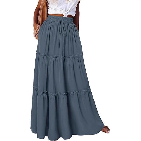 Damen luftiger Maxirock mit Rüschendetails Drune