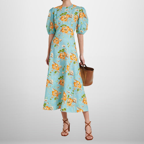 Damen Midikleid mit voluminösen Puffärmeln und floralem Muster Drune