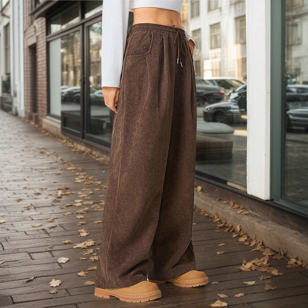 Damen weite Cordhose mit elastischem Bund und praktischen Taschen Drune