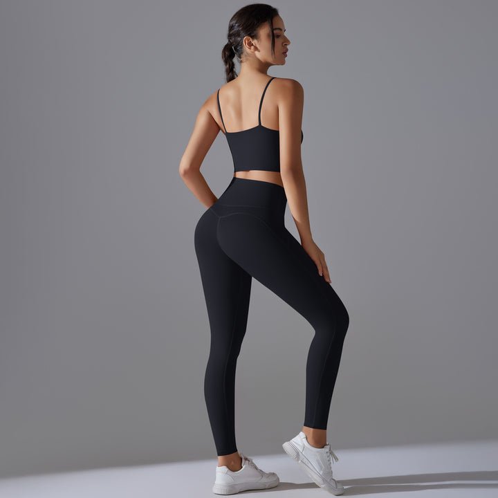 Damen Sportliches Bustier- und High-Waist-Leggings-Set mit nahtloser Konstruktion und atmungsaktiver Technologie Drune
