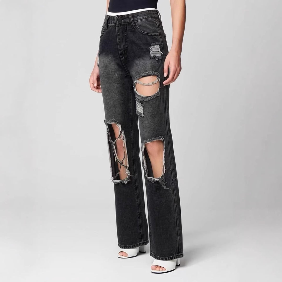 Damen distressed Mom Jeans mit trendy Cut-Out-Details Drune