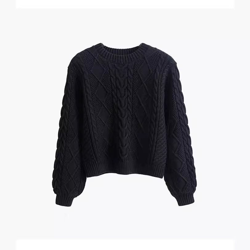 Damen Grobstrickpullover mit kreativem Zopfmuster und weit geschnittenen Ärmeln Drune