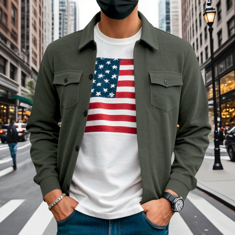 Herren nan Kord-Überhemdjacke mit aufgesetzten Brusttaschen, strukturierter Rippenqualität und durchgehender Knopfleiste Drune