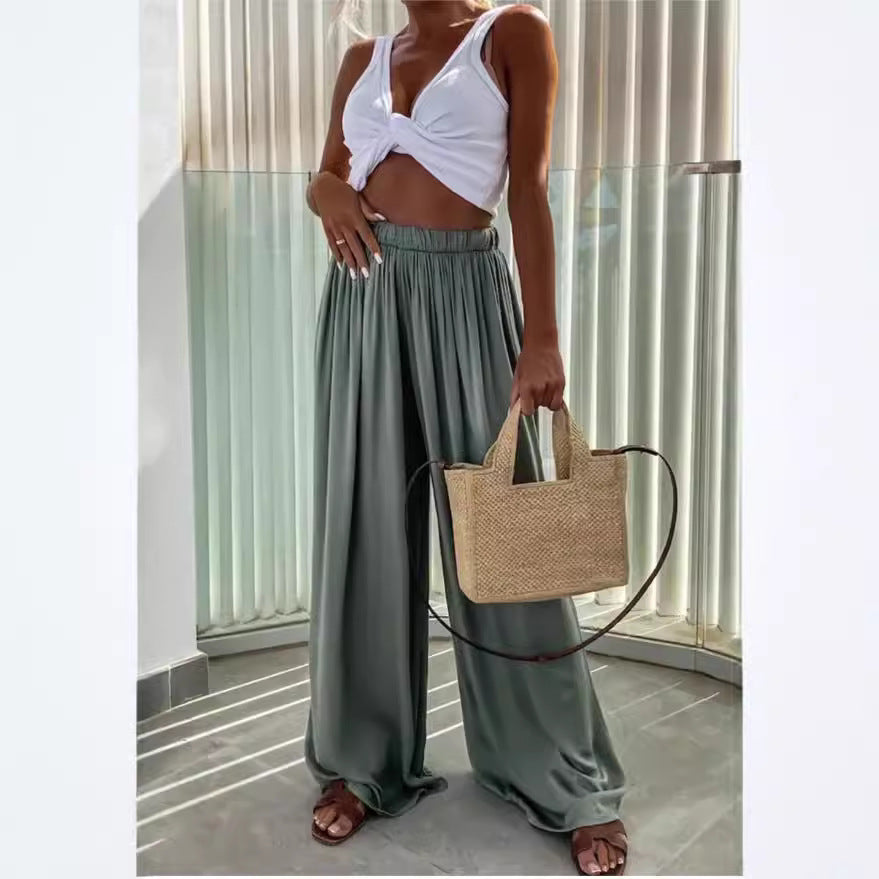 Damen Elegante weite Sommerhose mit elastischem Bund und fließendem Schnitt Drune