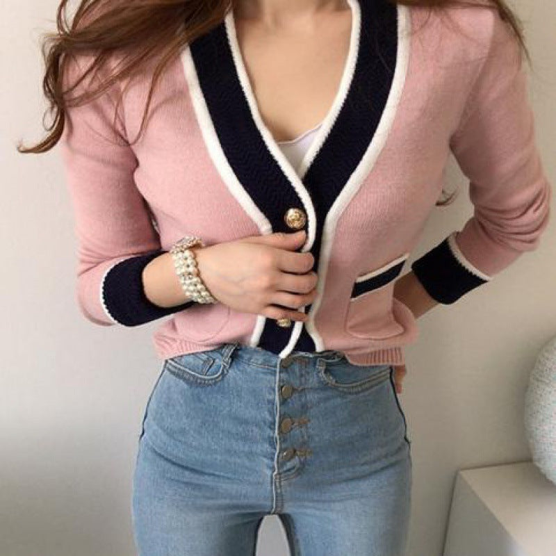 Damen Strickjacke mit elegantem V-Ausschnitt und kontrastierenden Knöpfen Drune