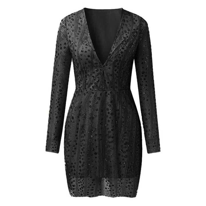 Damen Elegantes Cocktailkleid mit tiefem V-Ausschnitt und funkelnden Pailletten Drune