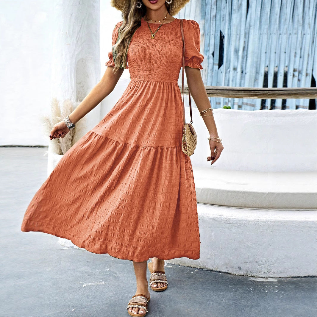 Damen Midikleid mit elastischem Taillenbund und schwingendem Rock Drune
