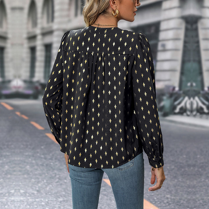 Damen Bluse mit elegantem V-Ausschnitt und feinen Rüschendetails Drune