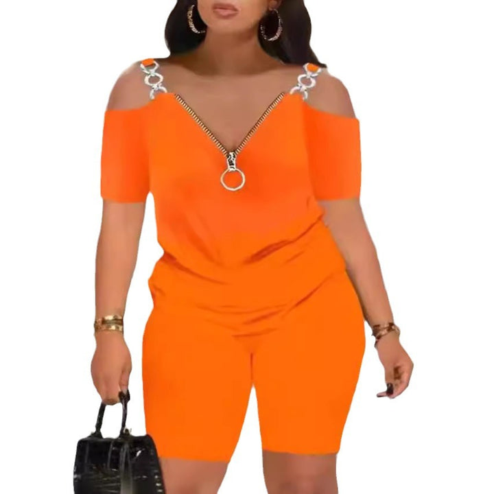 Damen Modischer Jumpsuit mit Off-Shoulder-Ausschnitt und Reißverschluss Drune