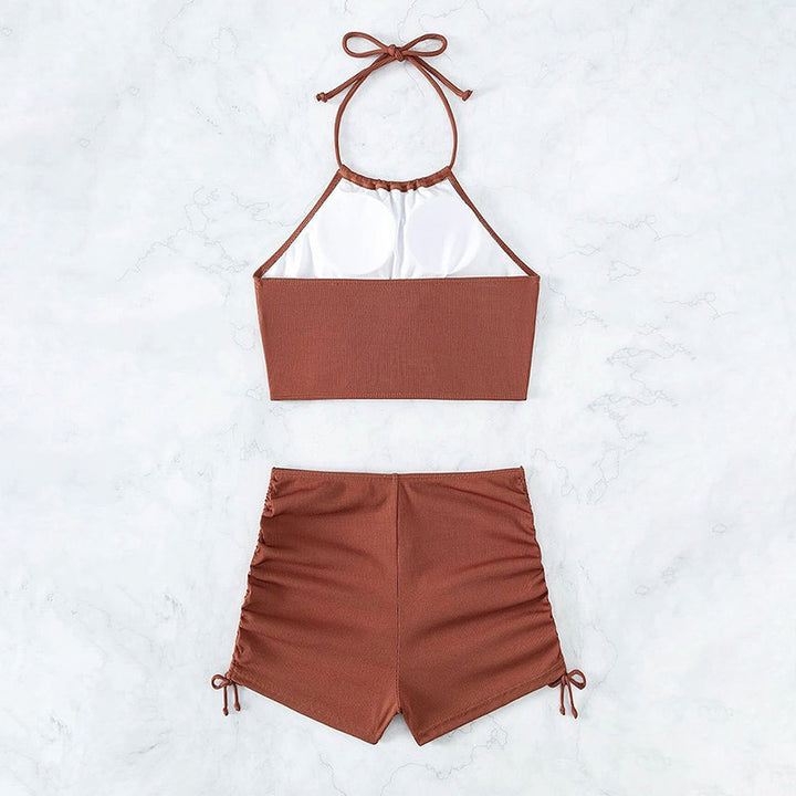 Damen Crop-Top Badeanzug mit Raffung und Bindeband Drune