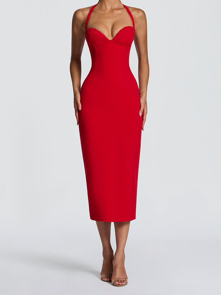 Damen Elegantes Bodycon-Kleid mit Halterdesign Drune