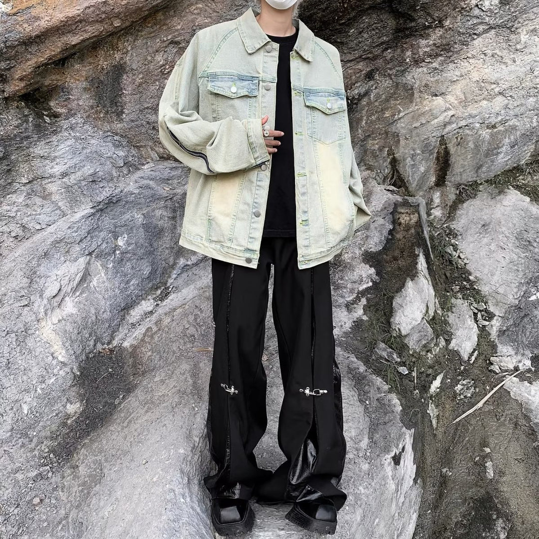 Unisex lässige Oversize-Jeansjacke mit einzigartigem Schnitt und praktischen Taschen Drune