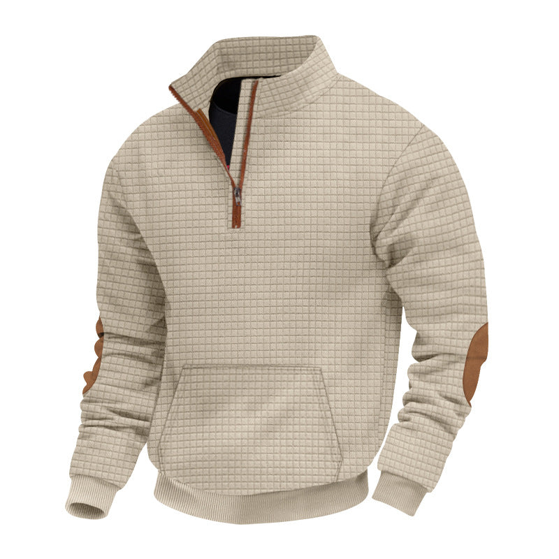 Herren nan gesteppter Halbzip Pullover mit Reißverschlusskragen und Kunstleder-Ellbogenpatches Drune