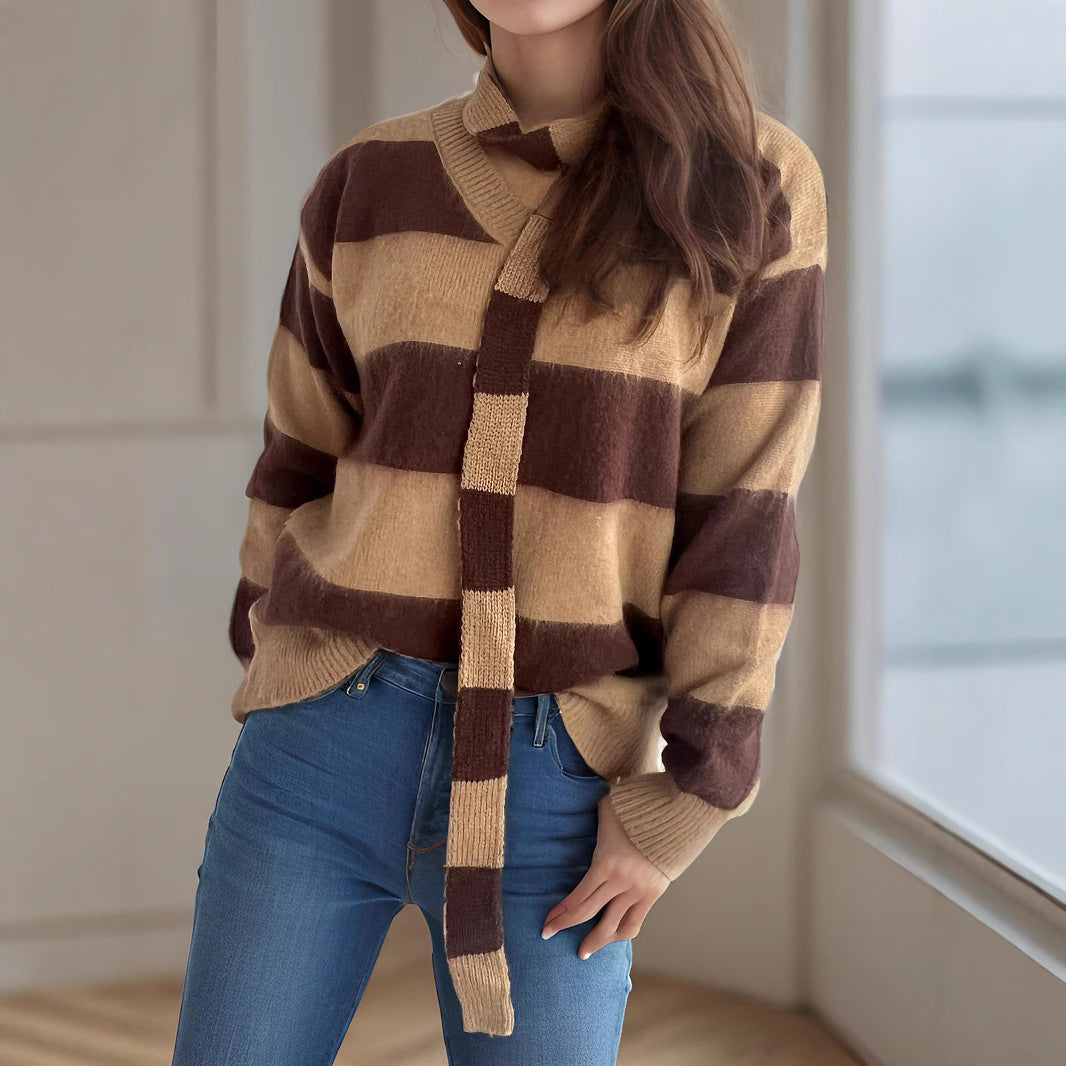 Damen lässiger Strickpullover mit besonderen Schlaufenakzenten Drune