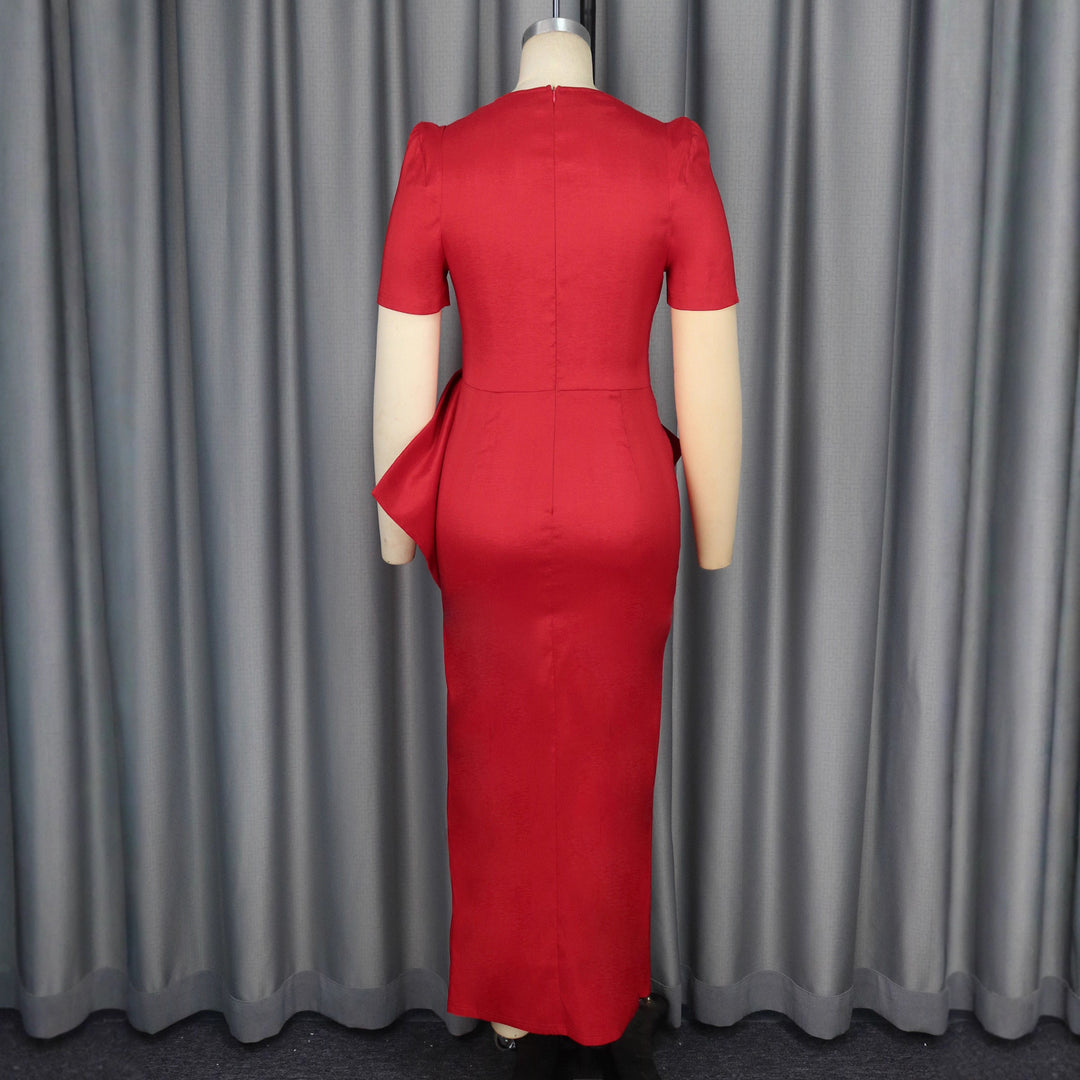 Damen Maxikleid mit eleganter Drapierung und voluminösem Rock Drune
