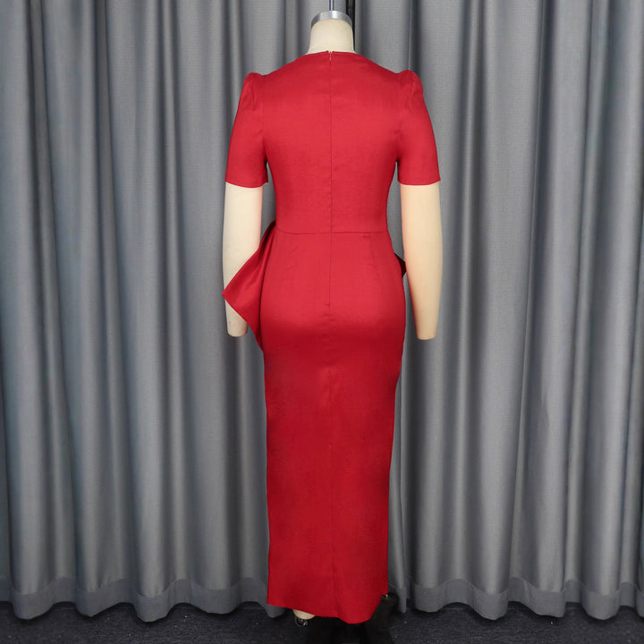 Damen Maxikleid mit eleganter Drapierung und voluminösem Rock Drune